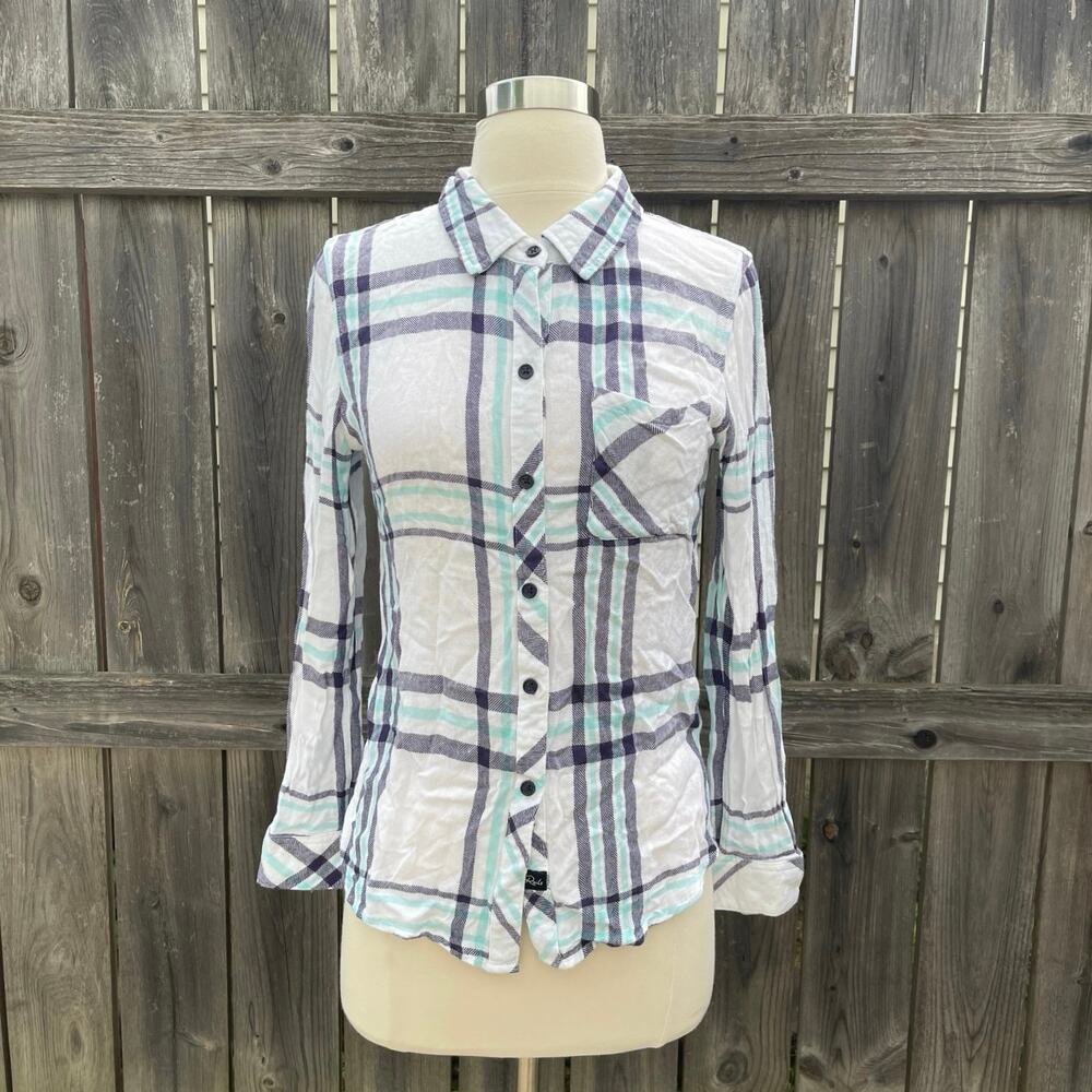 Rails • Button Front Long Sleeve Plaid Top